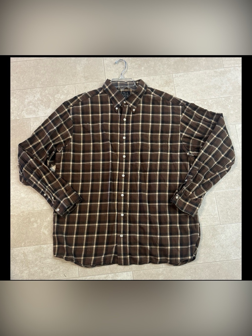 Jos. A BANK Shirt Mens XL Button Up Plaid Long Sleeve Executive Collection Brown